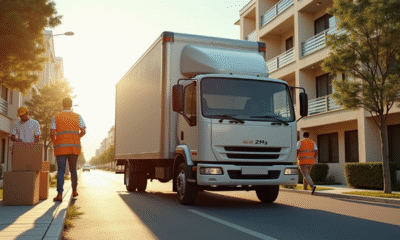 Camion de déménagement devant une maison ensoleillée