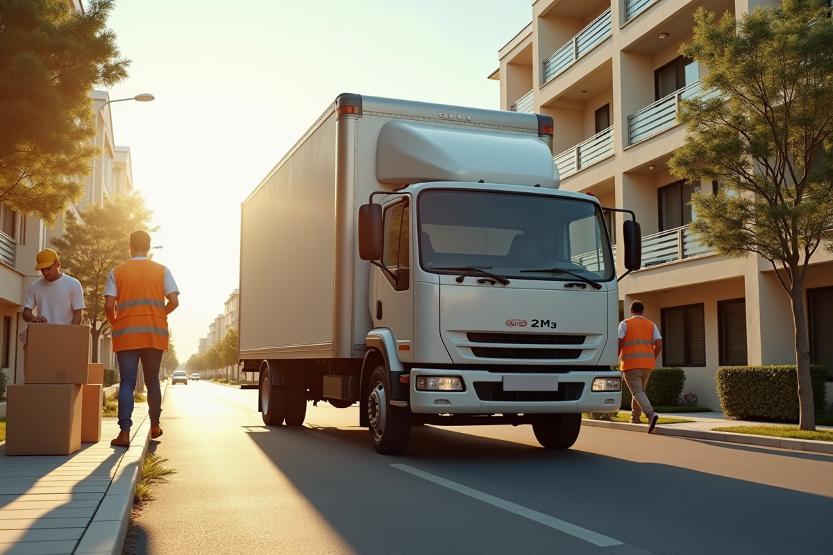 Camion de déménagement devant une maison ensoleillée