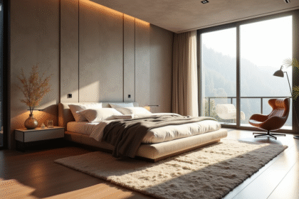 Chambre moderne avec un grand lit 160x200 et lumière naturelle