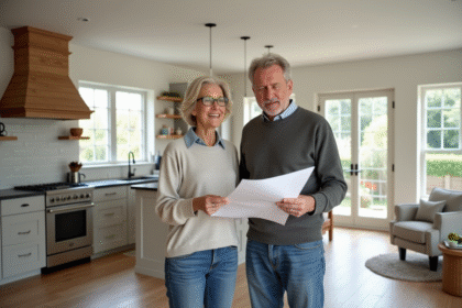 Couple en jeans dans une cuisine rénovée moderne