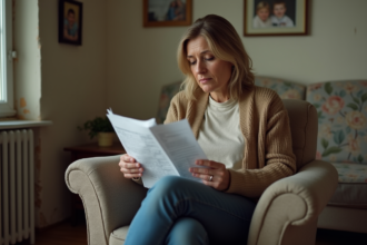 Femme méditant sur ses factures en intérieur