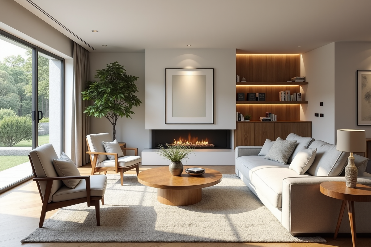 Salon spacieux et lumineux avec mobilier élégant