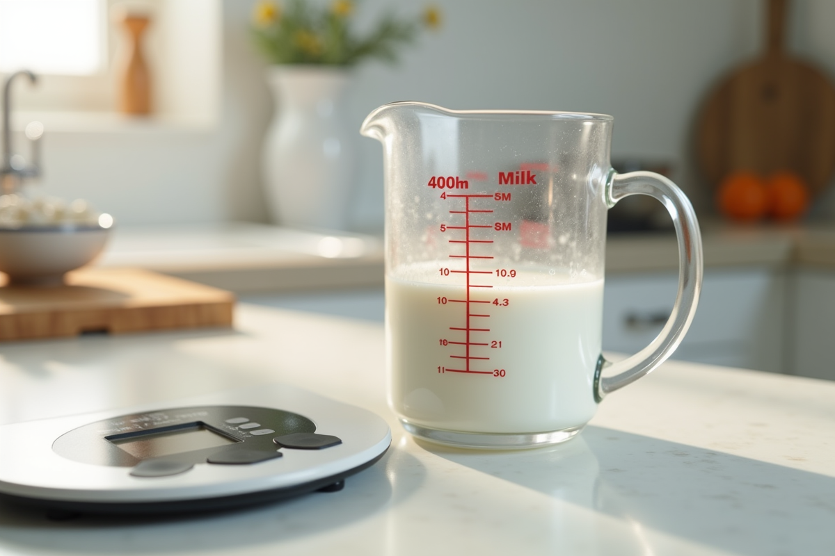 Verre mesureur de lait avec balance de cuisine lumineuse